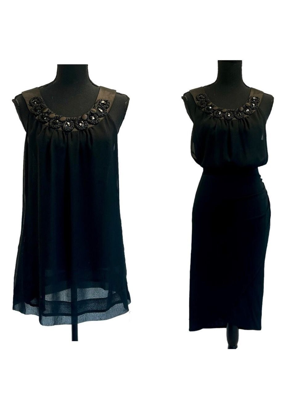 FRED David Black flowy chiffon braided beaded blouse Sz M